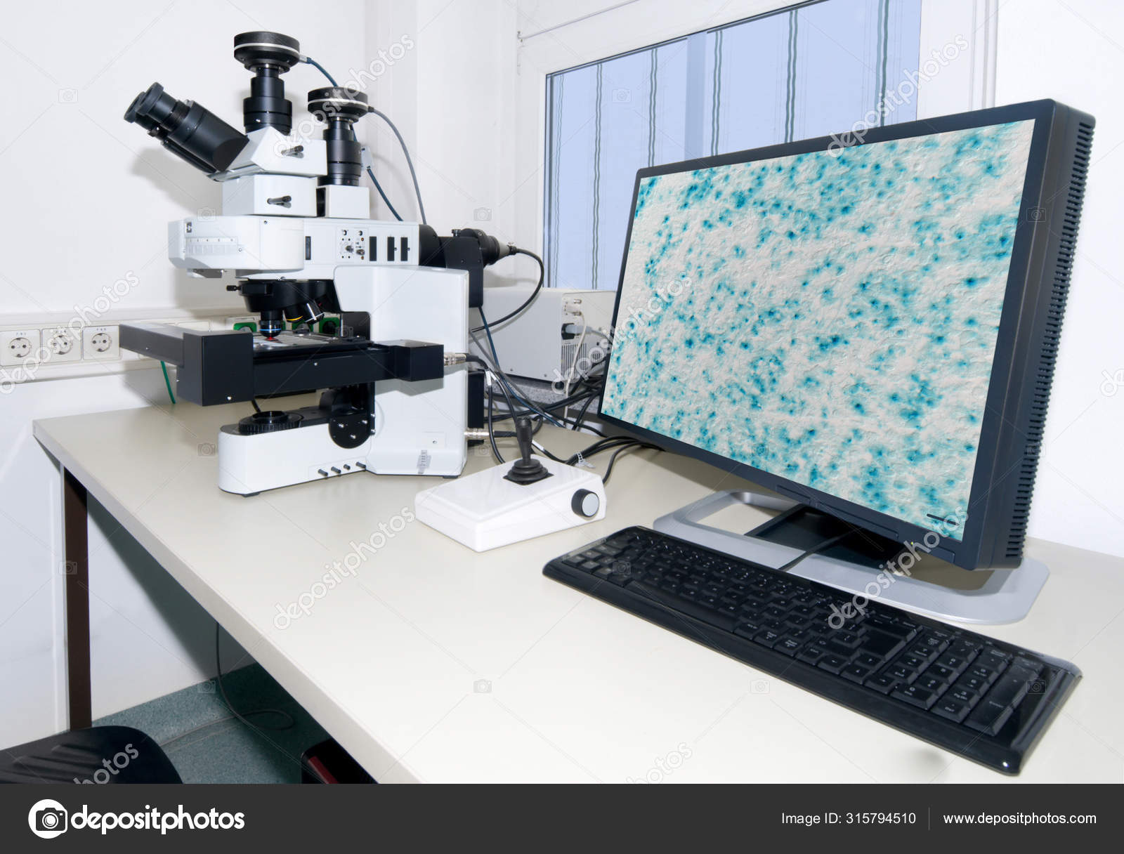 Modern Microscope Equipped Digital Camera Computer Monitor — Stock ...