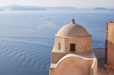 Yunanistan 'ın Santorini kentindeki Oia köyündeki Bizans Kalesi Harabeleri