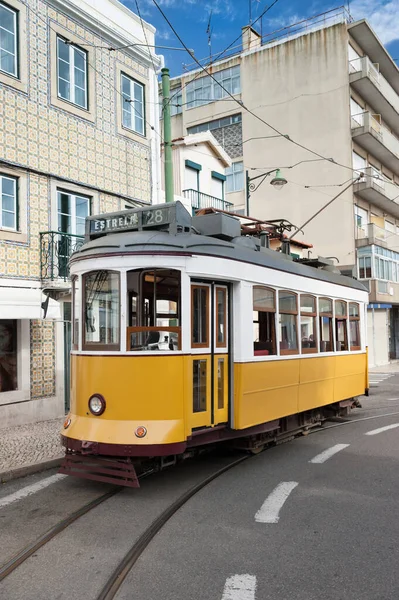 Eléctrico Histórico Lisboa Parcialmente Construído Partir Madeira — Fotografia de Stock