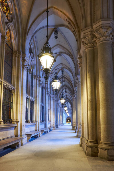 Arched passage in front of the City Hall (Rathaus) in Vienna, Au