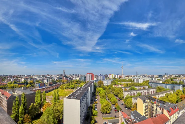 Eastern Berlin from above: modern buildings, television tower on — Stock Photo, Image