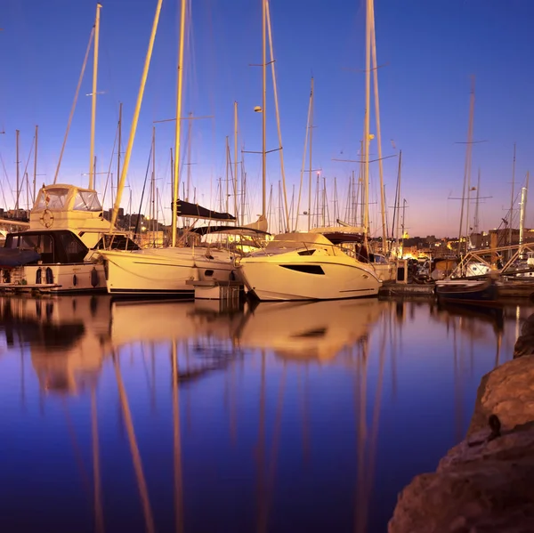 Panorama Wth Veleros Puerto Deportivo Senglea Grand Bay Valetta Malta —  Fotos de Stock