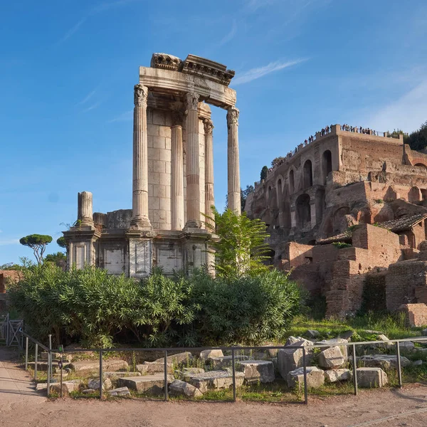Roma Forumu Harabeleri Sezar Forumu Roma Talya Panoramik Görüntü — Stok fotoğraf