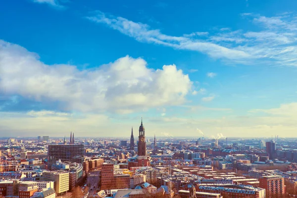 Landschappelijk Panoramisch Uitzicht Vanaf Dancing Towers Hamburg Onder Sneeuw Winter — Stockfoto