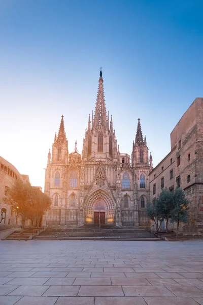 Kathedraal Van Barcelona Bij Zonsopgang Gotische Kathedraal Van Barcelona Bij — Stockfoto