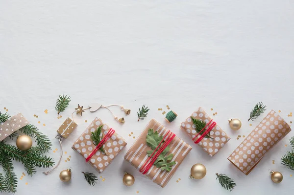 Presentes Natal Diy Decorações Feitas Mão Espaço Cópia Plástico Natural — Fotografia de Stock