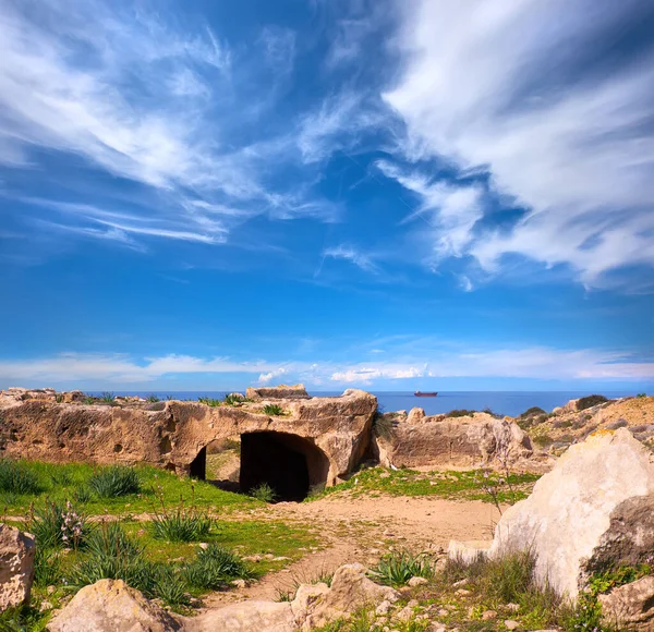 Kungarnas Gravar Arkeologiska Museet Nära Paphos Stad Cypern Panoramabild Med — Stockfoto