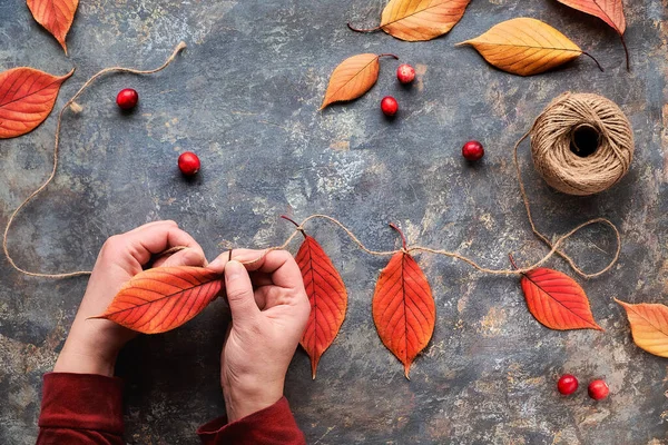 Höst Diy Dekorationer Från Naturliga Material Körtel Med Hampsnöre Och — Stockfoto