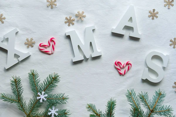 Creativo Natale Piatto Giaceva Con Grandi Lettere Bianche Natale Tessuto — Foto Stock