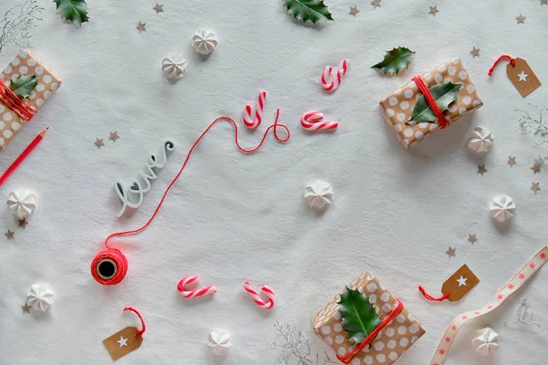 Presentes Natal Diy Decorações Feitas Mão Caixas Presente Papel Embrulho — Fotografia de Stock