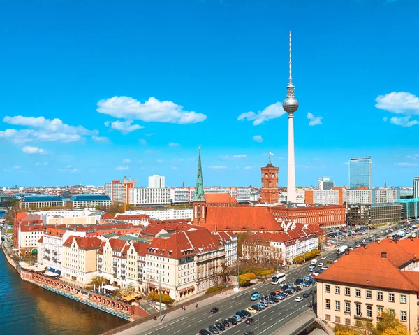 Luftaufnahme Der Berliner Innenstadt Einem Strahlenden Herbsttag Mit Blauem Himmel — Stockfoto