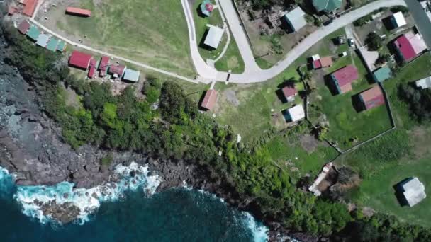 Overhead antenn kamera fotografering av kusten med stenar och tropiska träd i Saint Kitts och Nevis — Stockvideo