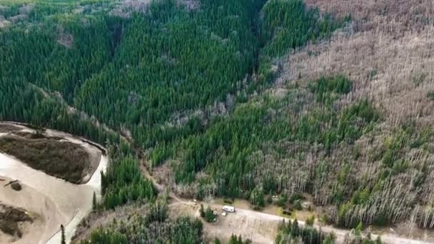 Nsansız Hava Aracı Yoğun Bir Ormana Alberta Kanada Solda Küçük — Stok video