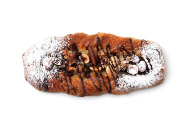 çikolata badem fındık ceviz fındık danimarka ekmeği beyaz arka plan izole