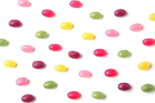 Bonbons Colorés Gelée Haricots Étalés Sur Fond Blanc — Photo