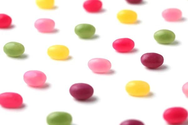 Färgglada Karameller Jelly Beans Sprids Vit Bakgrund — Stockfoto