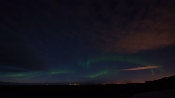 Aurora Borealis Dança Luz Norte Islândia Céu Rápido Para Frente — Vídeo de Stock