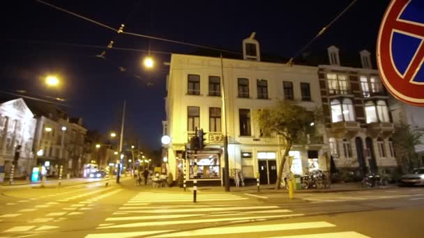 Amsterdã Holanda Abril 2017 Noite Vista Rua Noite Vida Local — Vídeo de Stock