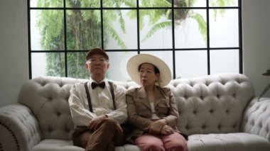 Retro Lüks evde konuşmak yaşlı Asya Çift