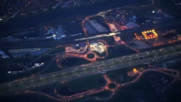 Amsterdã Cidade Países Baixos Avião Vista Aérea Crepúsculo Noite — Vídeo de Stock