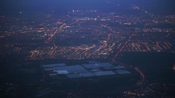 Amsterdam Stad Nederland Vliegtuig Luchtfoto Nachts Twilight — Stockvideo