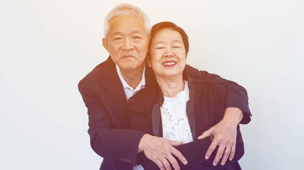 Feliz Sonrisa Asiática Pareja Ancianos Traje Negocios Pyme Propietario Familia — Foto de Stock