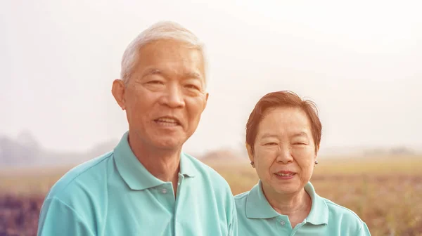 Asiatiska Äldre Par Argriculture Gård Ris Fält Business Glad Natur — Stockfoto