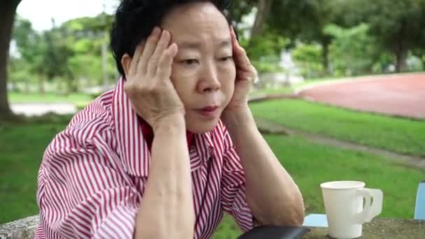 Asian Senior Elderly Has Money Stress Financial Worry Park — Stock Video