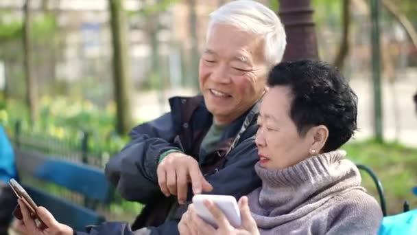 Senioren Paar Nutzt Smartphone Park — Stockvideo