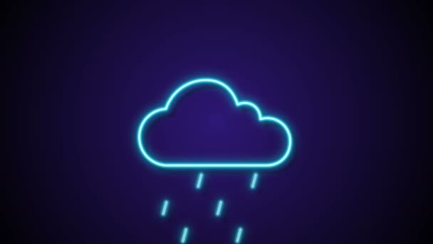 Bewegung Grafik Neon Wetter Regen Strom Wolken Blinzeln Muster Animation — Stockvideo