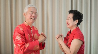 Asya kıdemli Çin yeni yılı jest kutlama mutlu