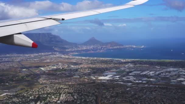 Table Mountain Kapstaden Sydafrika Landmärke Från Plan Visa — Stockvideo