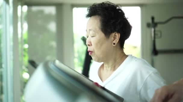 Asyalı Yaşlı Çift Egzersiz Ortağına Teşvik — Stok video