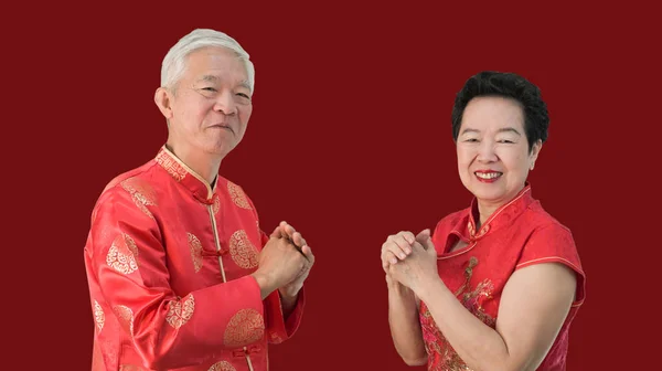 Aziatische senior Chinees Nieuwjaar gebaar viering gelukkig — Stockfoto