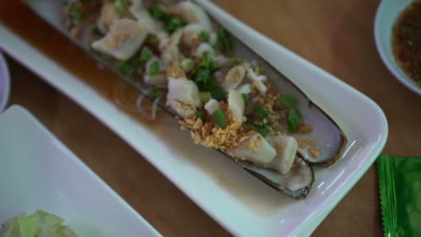 Ensis Ensis Razor Clam Kínai Gourmet Élelmiszer — Stock videók