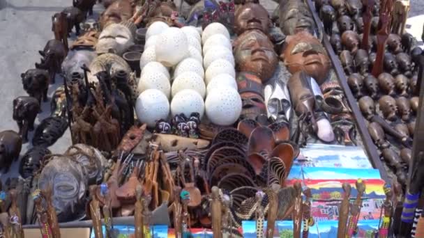 Zuid Afrika Souvenir Hout Vervaardigde Dierlijke Poppen Handgemaakte Voeders — Stockvideo