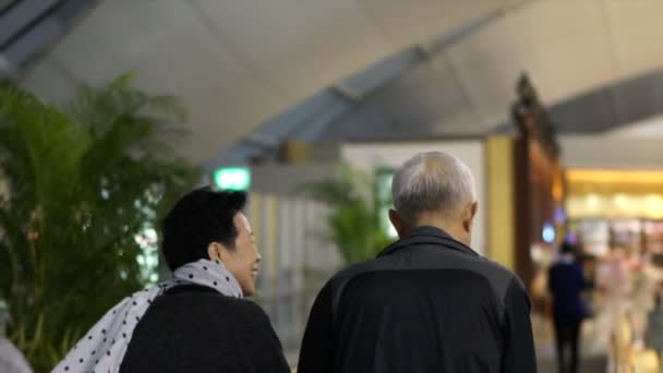 Азиатская Пожилая Пара Счастлива Веселье Аэропорту — стоковое видео