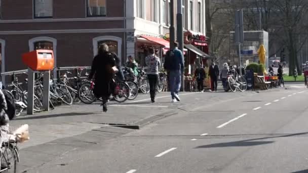 Amsterdam Nizozemsko Duben 2017 Místní Turistická Pěší Turistika Městě — Stock video