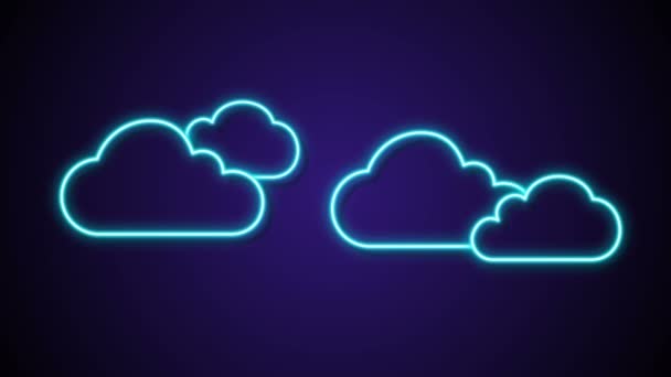 Rain Thunder Neon Cloud Icon Motion Graphic Animation — Stock Video