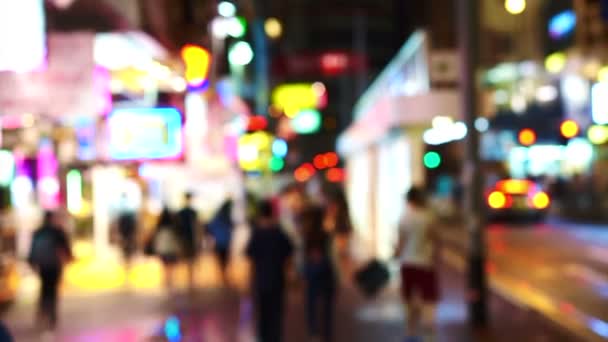 Hong Kong Lively Street Fényes Neon Jelek Blur Esti Videó — Stock videók