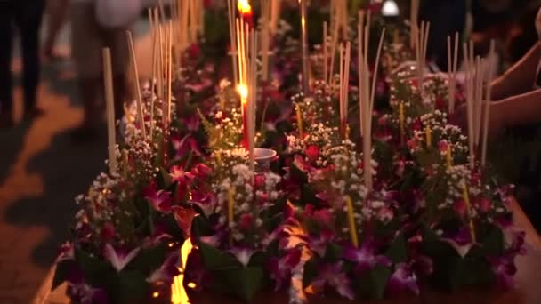 Thai Banana Ledighet Och Blomma Loy Krathong Flytande Sälja Shop — Stockvideo