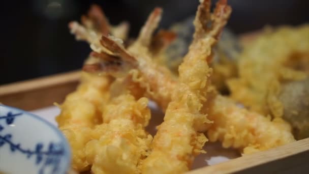 Gemengde Garnalen Groente Tempura Japans Eten — Stockvideo