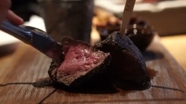 Mangiare Carne Uccello Puffin Bistecca Cibo Selvatico Esotico Islanda — Video Stock