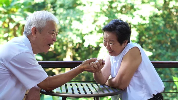 Asian elderly old couple compromising in marriage life secret of — Stock Photo, Image