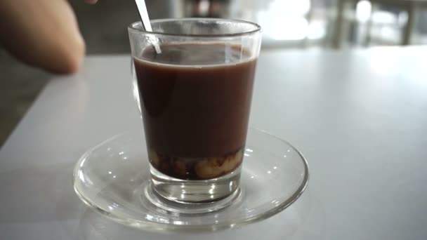 Mixing Vietnamese Style Coffee Condensed Sweet Milk Morning Routine Cafe — Stock Video