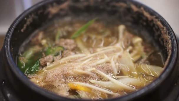 Poêle Style Coréen Chaleur Soupe Bouche Bœuf — Video