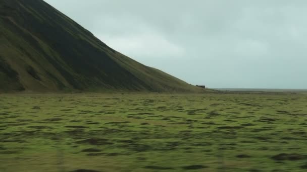 冰岛公路旅行的绿色路边景观景观 — 图库视频影像