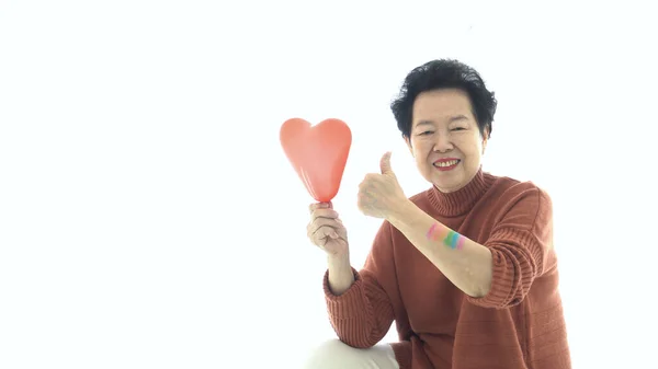 Asiático Anciano Madre Apoyo Lgtbq Niños Sonrisa Con Arco Iris — Foto de Stock