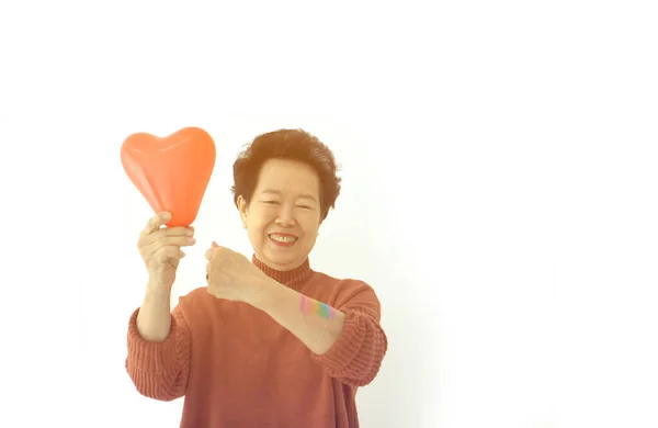 Asiático Anciano Madre Apoyo Lgtbq Niños Sonrisa Con Arco Iris — Foto de Stock