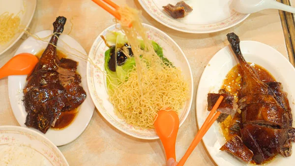 Oche Arrosto Con Tagliatelle Vista Dall Alto Mangiare Hong Kong — Foto Stock